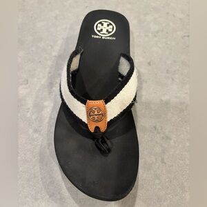 Tory Burch Black and Cream Flip Flops